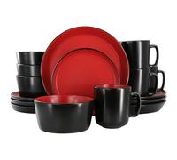 Elama Bacarra 16 Piece Stoneware Dinnerware Set in Two Tone Black and Red