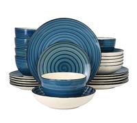 Elama Gia 24 Piece Round Stoneware Dinnerware Set in Dark Blue