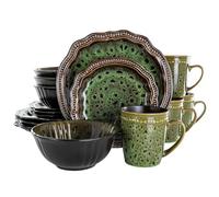 Elama Round Stoneware High Class Dinnerware Full Service Set, Jade Green
