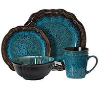 Elama Stoneware Round Oval Dinnerware Dish Set, Ocean Blue