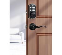 ELAMOR M19 Keyless Entry Door Lock with 2 Lever Handles, Auto Lock, 50 User Codes, Easy-to-Install Smart Door Lock for Front Door, Waterproof Security Handle Set, Home/Hotel Use, Oil Rubbed Bronze