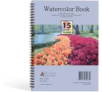 Elan Watercolour Sketchbook A4, 15 Sheets/30 Pages 280 GSM, 100% Cotton Watercolour Paper A4, Hot Pressed Sketch Book, Spiral Bound Artist Sketchbook