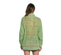 ELAN Women's Tropical Destinations Graphic Long-Sleeve Button-Down Shirt, Sage, M