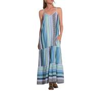 ELAN Women's Tulum Tiered Spaghetti Strap Maxi Dress, Blue Green Arrow Print, S