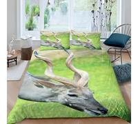 Eland Super King Duvet Cover Set 3D Printed Rural Animals Bedding Set Ultra Soft Microfiber Quilt Cover 220x260 cm with 2 Pillowcases with Zipper for Boys Girls Teens a.1763