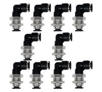 Elantoexis 10 Pcs Bulkhead Elbow Black Pneumatic Quick Connect 3/8in X 3/8in Tube OD Push to Connect Tube Fitting 90 Degree Elbow Pneumatic Quick Connect Fitting