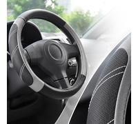 Elantrip Sport Leather Steering Wheel Cover 14 1/2 inch to 15 inch Universal, Padded Soft Grip Breathable for Car Truck SUV Jeep, Anti Slip Odorless Black and Gray