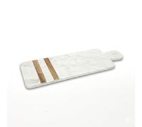 Elanze Designs 18-Inch White Marble and Wood Cutting Board, Rectangular Charcuterie Serving Platter with Handle, Elegant Cheese Pastry Tray for Kitchen Counters and Entertaining Parties