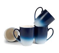 Elanze Designs Blue White Two Toned Ombre Matte 12 ounce Ceramic Stoneware Coffee Cup Mugs Set of 4