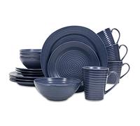 Elanze Designs Charming Chic Ribbed Modern Thrown Pottery Look Ceramic Stoneware Plate Platter Mug & Bowl Kitchen Dish Dinnerware 16 Piece Set - Service for 4, Navy Royal Blue