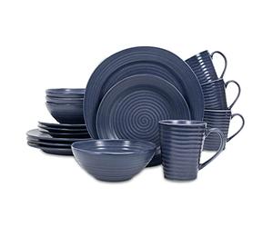 Elanze Designs Charming Chic Ribbed Modern Thrown Pottery Look Ceramic Stoneware Plate Platter Mug & Bowl Kitchen Dish Dinnerware 16 Piece Set - Service for 4, Navy Royal Blue