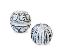 Elanze Designs Decorative Cement Ball Set, Distressed Black and White Orb Accents with Carved Texture, Rustic Home Decor, 3 Inch Spheres for Bowl, Shelf, Tray, or Tabletop Display, Set of 2