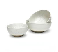 Elanze Designs Set of 3 Two-Tone Ceramic Serving Bowls, Nested Matte White Splatter Stoneware Salad Basins with Exposed Terracotta Base, Rustic Pottery Mixing and Display Dish Set