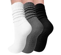 Elapse Space 3 Pairs Pilates Socks with Grips for Women Yoga Slouch Grippy Socks for Barre Workout Hospital, 3 Pairs-white/Black/Dark Grey, One size