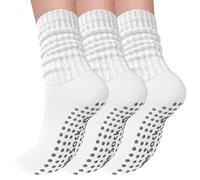 Elapse Space 3 Pairs Pilates Socks with Grips for Women Yoga Slouch Grippy Socks for Barre Workout Hospital, 3 Pairs-3white-grey Grips, One size