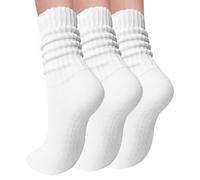 Elapse Space 3 Pairs Pilates Socks with Grips for Women Yoga Slouch Grippy Socks for Barre Workout Hospital, 3 Pairs-white/White/White, One size