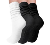 Elapse Space 3 Pairs Pilates Socks with Grips for Women Yoga Slouch Grippy Socks for Barre Workout Hospital, 3 Pairs-white/Black/Black, One size