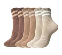 Elapse Space Striped Crew Socks Womens Cotton Cozy, 3 Pairs-khaki/Light Coffee/Brown, One Size