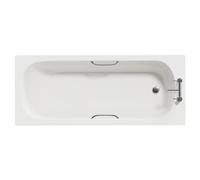 Elara Anti Slip Straight Single Ended Steel Bath with Chrome Grips and 2 Tap Holes including Legs | White | 1700mm x 700mm