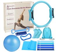 ElaraFit Home Pilates Kit for Women Blue Pilates Equipment Ring and Ball Set Magic Circle Hoop with 5 Resistance Bands Compact Toning Fitness Essentials Starter Set Accessories
