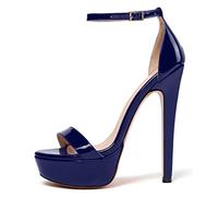 elashe Eldof Women's Platform Sandals Ankle Strap 15cm Single Band Stiletto Sexy High Heel Sandals For Party Wedding Dress Navy UK5