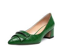 Elashe Women Pointed Toe Block Heel Pumps Slip on Low Heels Pointed Toe Court Shoes Classic Buckle Design 2'' Block Heeled Shoes Crocodile Green EU36