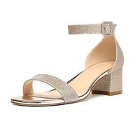 Elashe Women Sandals Open Toe Block Heel Sandal with One-Piece Ankle Strap Summer Wedding Shoes 2022 Gold EU44