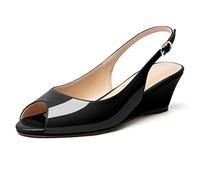 Elashe Women Slingback Pumps 2 '' Peep Toe Wedge Heels Elegant Mid Heels Court Shoes Black EU36