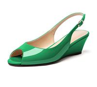 Elashe Women Slingback Pumps 2 '' Peep Toe Wedge Heels Green EU41