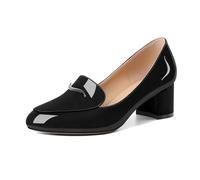 Elashe Women's Block Low Heels Loafer Pumps Round Toe Slip On Heel Middle Chunky Classic Office Dress Pumps 5CM Heels Black EU37