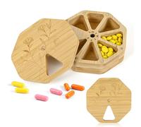 ElasignShopo 7 Day Pill Organizer, Weekly Bamboo Pill Case with Magnetic Closure, Geometric Design Tablet Box Portable Vitamin & Supplement Dispenser for Daily Travel, Pills, Fish Oil