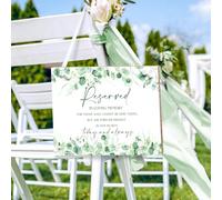 ElasignShopo Wedding Memorial Sign with Ribbon Reserved Signs Leaf Sage Green Eucalyptus in Loving Memory of Love Ones Parents Celebrating Ceremony Memories Seat Sign from Heaven