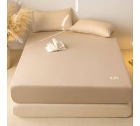 Elastic All Around Fitted Sheet,Solid Color Cotton Brushed Fitted Sheets, Hotel Homestay Box Spring Mattress Cover for Single Double Bed,Khaki,150 * 200+28cm(Green,200x220cm/78.7 * 86.6in)