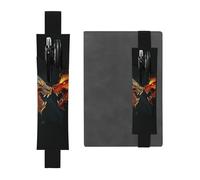 Elastic Band Pen Holder Leather Pencil Holder for Notebook Chic Cool Two Fighting Roaring Dragon Pen Sleeve Pouch Adjustable Journal Pen Case Bookmark Fits for 8" to 10" Notebooks Planners Books Black