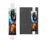 Elastic Band Pen Holder Leather Pencil Holder for Notebook Colourful Butterfly and Floral Pen Sleeve Pouch Adjustable Journal Pen Case Bookmark Fits for 8" to 10" Notebooks Planners Books White