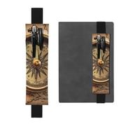 Elastic Band Pen Holder Leather Pencil Holder for Notebook Law of the Compass Navigation Pen Sleeve Pouch Adjustable Journal Pen Case Bookmark Fits for 8" to 10" Notebooks Planners Books Black