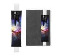 Elastic Band Pen Holder Leather Pencil Holder for Notebook Nebula and Galaxy in The Universe Pen Sleeve Pouch Adjustable Journal Pen Case Bookmark Fits for 8" to 10" Notebooks Planners Books White