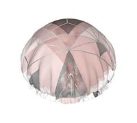 Elastic Band Waterproof Shower Cap, Double Layers Reusable Shower Cap for Women, Abstract Geo In Blush Pink And Grey