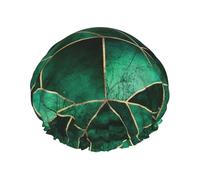 Elastic Band Waterproof Shower Cap, Double Layers Reusable Shower Cap for Women, Abstract Nature - Emerald Green