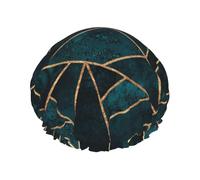 Elastic Band Waterproof Shower Cap, Double Layers Reusable Shower Cap for Women, Abstract Nature Emerald Green