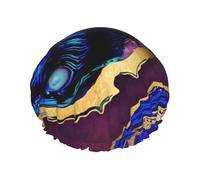 Elastic Band Waterproof Shower Cap, Double Layers Reusable Shower Cap for Women, Agate Abstract Purple, Blue, Gold