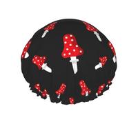 Elastic Band Waterproof Shower Cap, Double Layers Reusable Shower Cap for Women, Amanita Mushroom Pattern
