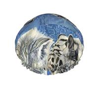 Elastic Band Waterproof Shower Cap, Double Layers Reusable Shower Cap for Women, Animal Battle