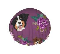 Elastic Band Waterproof Shower Cap, Double Layers Reusable Shower Cap for Women, Aussie Dog Floral Australian Shepherd Dog