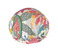 Elastic Band Waterproof Shower Cap, Double Layers Reusable Shower Cap for Women, Australian Flowers On White