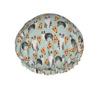 Elastic Band Waterproof Shower Cap, Double Layers Reusable Shower Cap for Women, Australian Shepherd Pizza