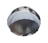 Elastic Band Waterproof Shower Cap, Double Layers Reusable Shower Cap for Women, Australian Shepherd Winter Snow White Gray Dogs