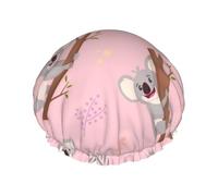 Elastic Band Waterproof Shower Cap, Double Layers Reusable Shower Cap for Women, Australian Wild Cute Animal Koala