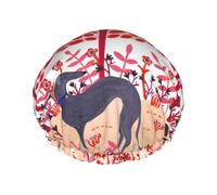 Elastic Band Waterproof Shower Cap, Double Layers Reusable Shower Cap for Women, Autumn Greyhound Paintings