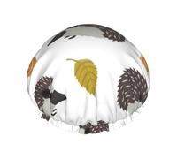 Elastic Band Waterproof Shower Cap, Double Layers Reusable Shower Cap for Women, Autumn Leaves Hedgehog